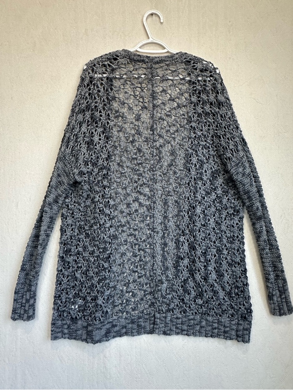 American Eagle Open-Knit Marled Gray Long Cardigan Sweater Sz M Crochet Boho - Picture 10 of 14